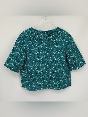 Aspesi boxy cotton poplin blouse shirt top green circle Italy pockets 46 Large